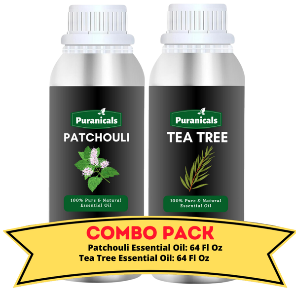 Patchouli Essential Oil & Tea Tree Essential Oil Bundle - 64 Ounces Each | Rich, Earthy Patchouli With Crisp, Purifying Tea Tree | Perfect for Skincare, Body Oils, and Aromatherapy