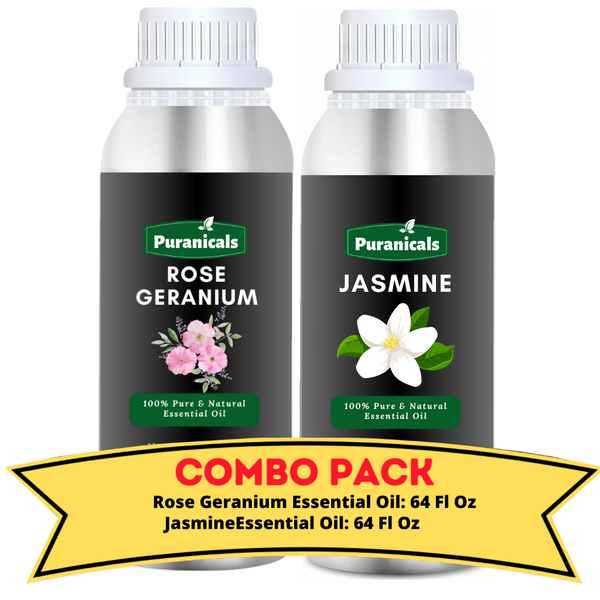 Rose Geranium Essential Oil & Jasmine Essential Oil Bundle- 64 Ounces Each | Floral & Luxurious Blend | Uplifting Rose Geranium Essential Oil with Lush Jasmine Essential Oil | Ideal for Skincare, Aromatherapy and Massage Oils