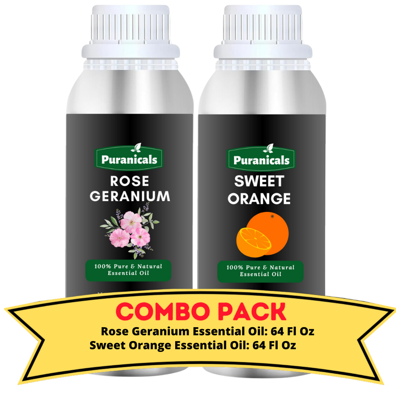 Rose Geranium Essential Oil & Sweet Orange Essential Oil Bundle- 64 Ounces Each | Bright & Balancing Duo | Uplifting Rose Geranium Essential Oil with Zesty Sweet Orange Essential Oil | Ideal for Creating a Vibrant Atmosphere and Boosting Positivity