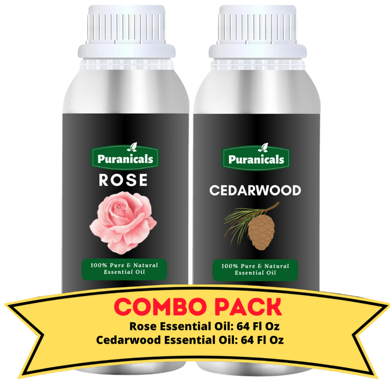 Rose Essential Oil & Cedarwood Essential Oil Bundle- 64 oz Elegant & Grounding Combination | Enriched Rose Essential Oil with Earthy Cedarwood Essential Oil | Perfect for Deep Moisturizing Skincare and, Refreshing Aromatherapy.