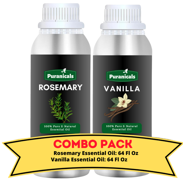 Rosemary Essential Oil & Vanilla Essential Oil Bundle- 64 Ounces Each | Uplifting Rosemary Essential Oil & Rich, Warm Vanilla Essential Oil for a Soothing and Luxurious Experience | Ideal for Enhancing Skincare, Aromatherapy, and Relaxation.