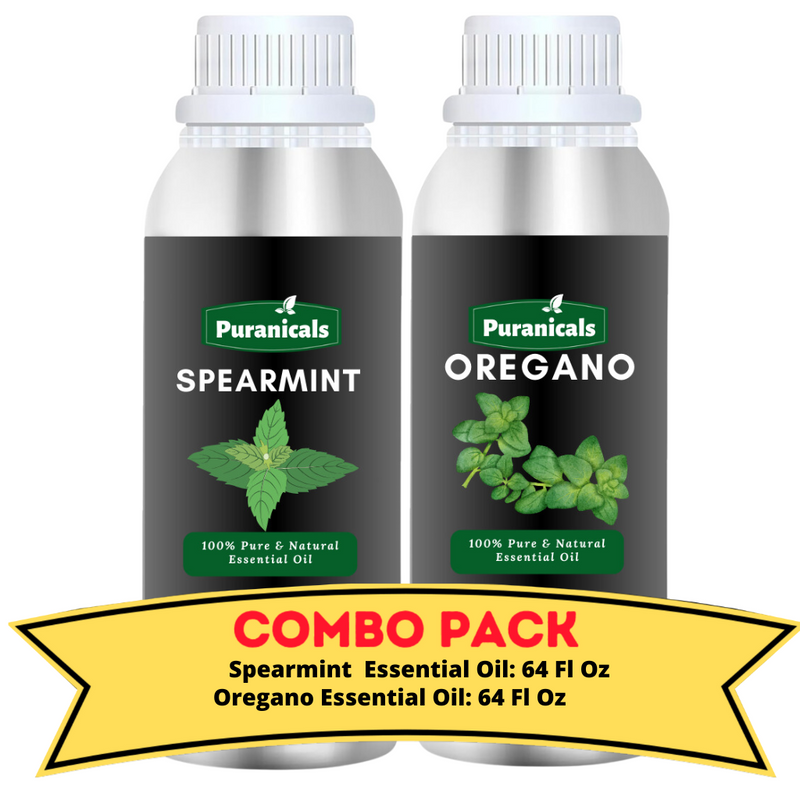 Spearmint Essential Oil & Oregano Essential Oil Bundle- 64 Ounces Each | Fresh, Minty Spearmint Essential Oil & Herbal, Earthy Oregano Essential Oil | Rejuvenating and Hydrating Blend | Ideal for Using in Body Oils, Aromatherapy, and Diffusers.