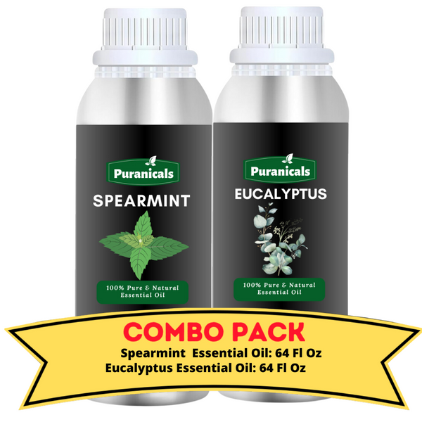 Spearmint Essential Oil & Eucalyptus Essential Oil Bundle- 64 Ounces Each | Invigorating Spearmint Essential Oil & Fresh, Minty Eucalyptus Essential Oil | Ideal for Energizing and Clarifying Your Space with Hydrating and Revitalizing Effects.