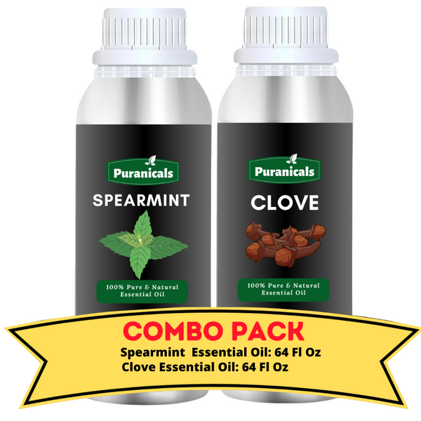 Spearmint Essential Oil & Clove Essential Oil Bundle- 64 Ounces Each | Cool, Refreshing Spearmint Essential Oil & Warm, Clove Essential Oil | Revitalizing and Hydrating | Perfect for Enhancing Relaxation | Used as Body Oils, Massage Blends, and Diffusers.