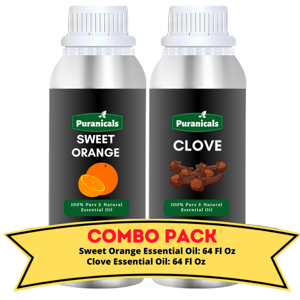 Sweet Orange Essential Oil & Clove Essential Oil Bundle – 64 Ounces Each | Energizing Citrus Sweet Orange for Uplifting Moods & Warm, Spicy Clove for Cozy Comfort | Perfect for Brightening Your Atmosphere, and Creating a Warm, Inviting Environment