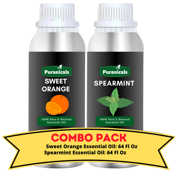 Sweet Orange Essential Oil & Spearmint Essential Oils Bundle – 64 Ounces Each | Bright Citrus Sweet Orange for Uplifting, Energizing Vibes & Cool Spearmint for Refreshing Clarity | Perfect for Invigorating Aromatherapy and Enhancing Mood