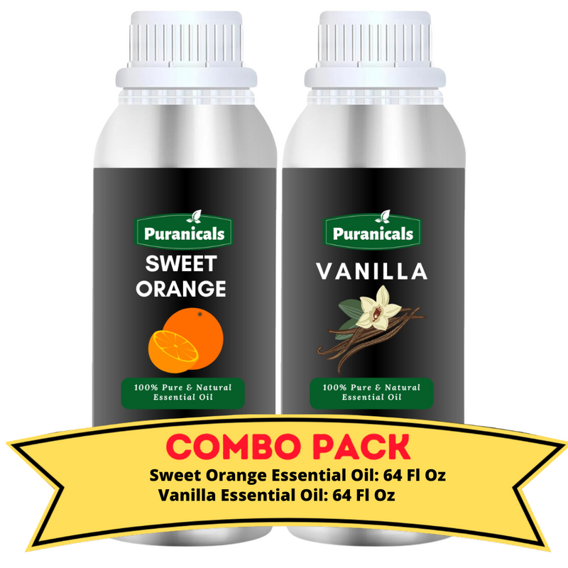 Sweet Orange Essential Oil & Vanilla Essential Oil Bundle – 64 Ounces Each | Bright Citrus Sweet Orange and Warm, Comforting Vanilla | Ideal for Energizing, Relaxing Atmosphere, and Uplifting Aromatherapy