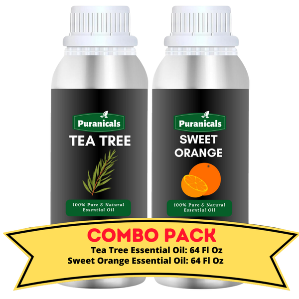 Tea Tree Essential Oil & Sweet Orange Essential Oil Bundle- 64 Ounces Eachcombines the purifying power of Tea Tree with the uplifting, citrusy freshness of Sweet Orange, creating a revitalizing and energizing