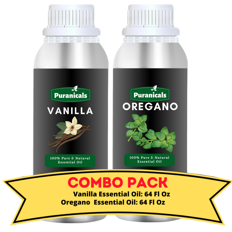 Vanilla Essential Oil & Oregano Essential Oil Bundle- 64 Ounces Each | Sweet, Warm Vanilla Essential Oil & Herbal, Earthy Oregano Essential Oil | Hydrating, Rejuvenating Blend | Perfect for Using in Diffusers, Skincare, or Home Treatments.