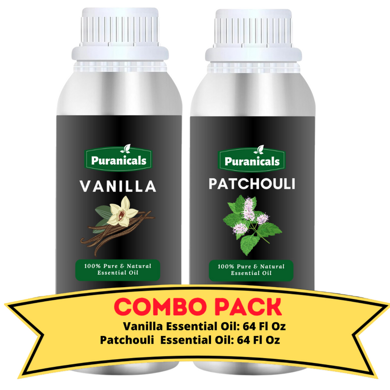 Vanilla Essential Oil & Patchouli Essential Oil Bundle- 64 Ounces Each | Rich, Sweet Vanilla Essential Oil with Earthy, Musky Patchouli Essential Oil | Luxurious, Grounding Atmosphere | Hydrating Effects | Ideal for Deep Relaxation, Aromatherapy Routine