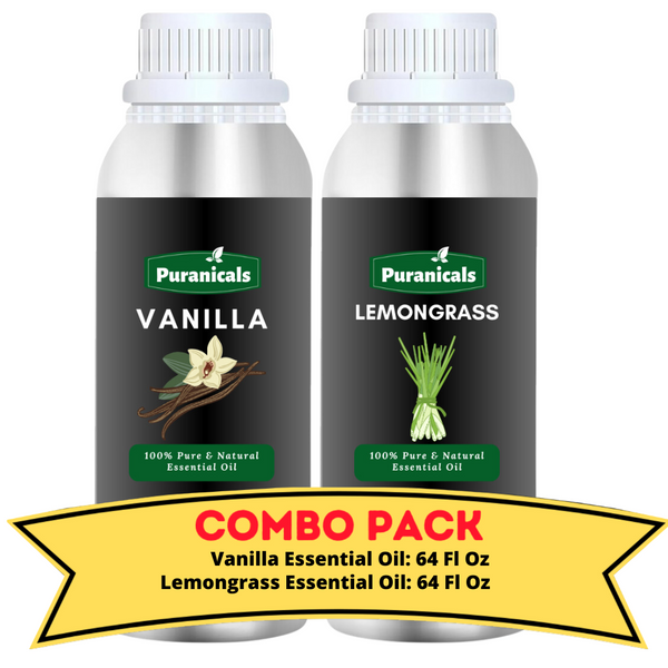 Vanilla Essential Oil & Lemongrass Essential Oils Bundle– 64 Ounces Each | Warm, Comforting Vanilla Essential Oil & Cool, Refreshing Spearmint Essential Oil | Hydrates and Refreshes | Idea in Spa Settings, Diffusers, or Personal Care.