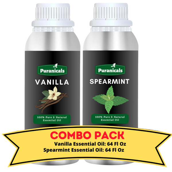 Vanilla Essential Oil & Spearmint Essential Oil Bundle- 64 Ounces Each | Smooth, Sweet Vanilla Essential Oil with, Warm Clove Essential Oil | Enhance Comfort and Create a Soothing, Hydrating Environment with Rich Aromatics.