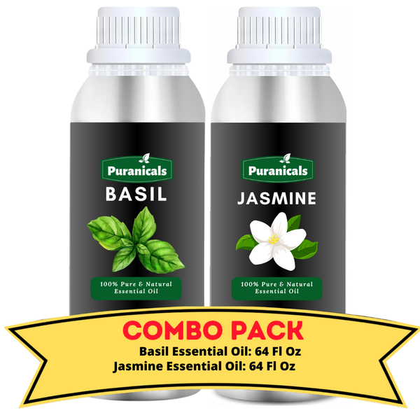 Basil Essential Oil & Jasmine Essential Oil Bundle- 64 Ounces Each | Fresh, Energizing Basil Essential Oil & Luxurious Jasmine for a Refreshing and Harmonizing Experience | Ideal for Uplifting Skincare, Aromatherapy, and Enhancing Mood