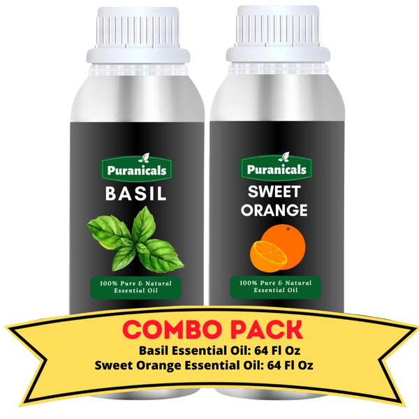 Basil Essential Oil & Sweet Orange Essential Oil Bundle- 64 Ounces Each | Energizing Basil & Zesty Sweet Orange for a Vibrant and Refreshing Experience | Ideal for Revitalizing Skincare, Aromatherapy, and Boosting Positivity