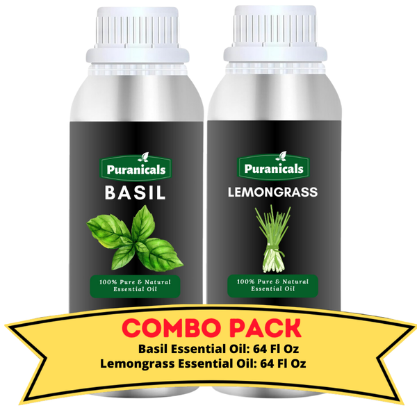 Basil Essential Oil & Lemongrass Essential Oil Bundle- 64 Ounces Each | Invigorating & Zesty Bundle | Energizing Basil & Refreshing Lemongrass for a Bright, Revitalizing Experience | Ideal for Uplifting Skincare, Aromatherapy, and Enhancing Clarity.