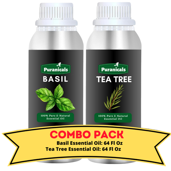 Basil & Tea Tree Essential Oil Bundle- 64 Ounces Each | Fresh Basil & Cleansing Tea Tree for a Revitalizing and Clarifying Experience | Perfect for Enhancing Freshness, Supporting Skin Health, and Creating a Refreshing Atmosphere