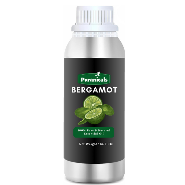 Bergamot Essential Oil 64 Ounces by Puranicals | 100% Pure & Natural | Citrus freshness with a subtle sweet aroma | Invigorating fragrance