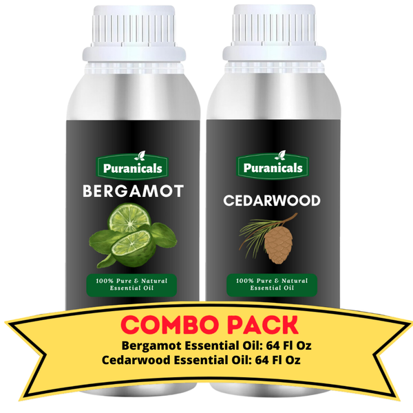 Bergamot Essential Oil  & Cedarwood Essential Oil Bundle- 64 oz Each | Uplifting Bergamot Essential Oil Harmonizes with Hydrating Cedarwood Essential Oil for a Nourishing Skincare Ritual | Perfect for Aromatherapy and Skincare routines