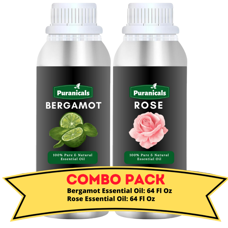 Bergamot Essential Oil  & Rose Essential Oil Bundle | 64 oz Radiant & Blossom | Uplifting Bergamot Essential Oil Harmonizes with Hydrating Rose Essential Oil for a Nourishing Skincare Ritual.