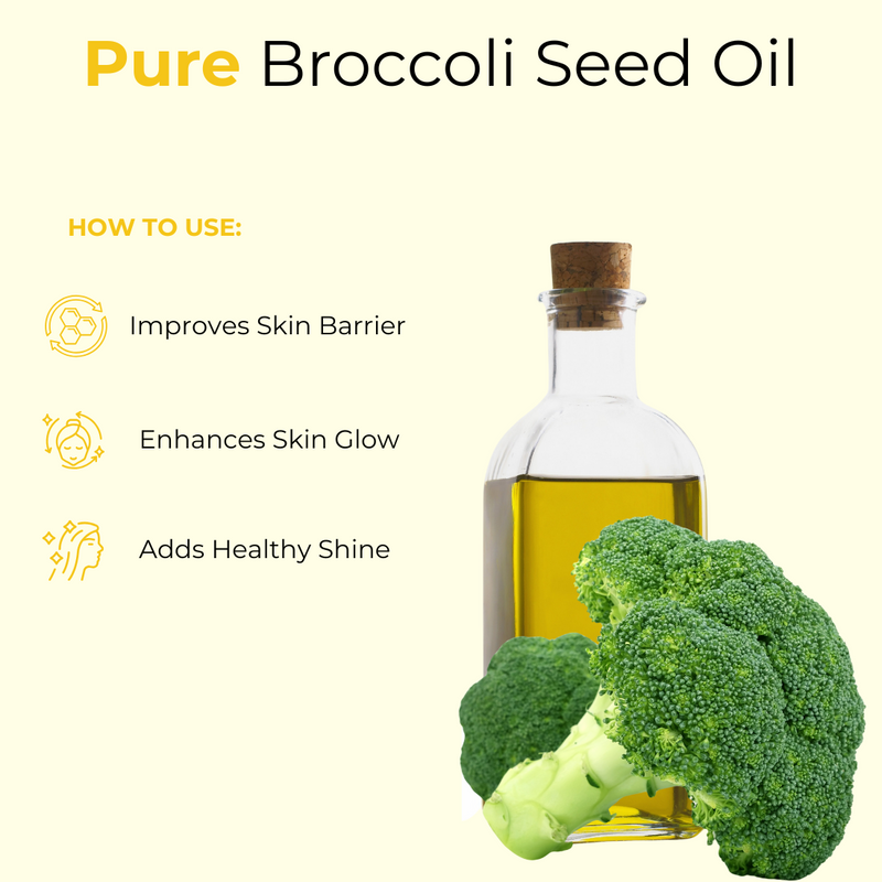 Broccoli Seed Oil | Cold Pressed 100% Pure & Natural Carrier Oil | Great for Hair & Skin | Non Greasy Face & Body