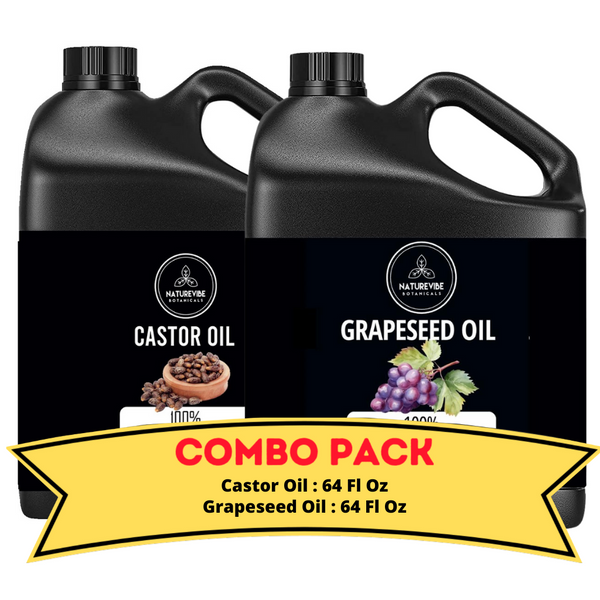 Castor Oil & Grapeseeed Oil- Bundle of 64 Ounces Each | Hydrating and Nourishing for Skincare and Haircare | Soothes