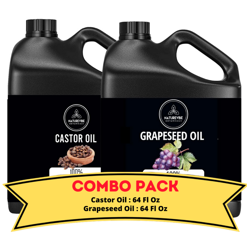 Castor Oil & Grapeseeed Oil- Bundle of 64 Ounces Each | Hydrating and Nourishing for Skincare and Haircare | Soothes
