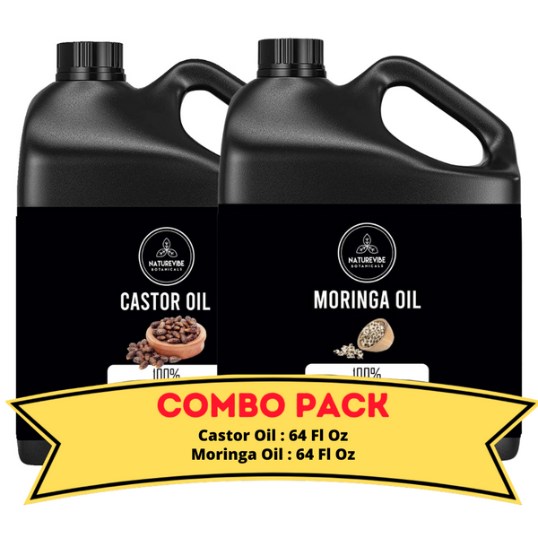 Castor Oil & Moringa Oil- Bundle of 64 Ounces Each | Hydrating and Nourishing for Skincare and Haircare | Soothes