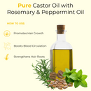 Castor Oil with Rosemary and Peppermint Oil | 100% Pure & Natural Oil | Cold Pressed | Great for Skin Nails & Hair