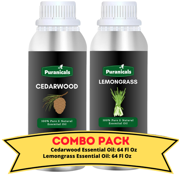 Cedarwood Essential Oil  & Lemongrass Essential Oil Bundle-64 Ounces Each | Grounding Cedarwood with Zesty Lemongrass for a Refreshing and Uplifting Experience | Perfect for Soothing Skincare, Energizing Aromatherapy | Provides Radiant Glow