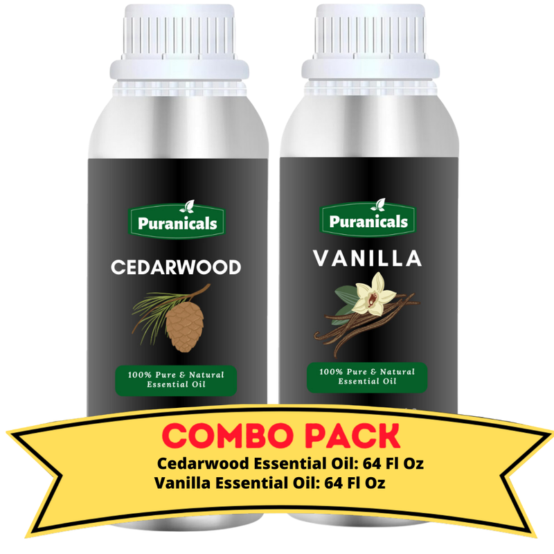 Cedarwood Essential Oil  & Vanilla Essential Oil Bundle- 64 Ounces Each | Earthy Cedarwood and Sweet Vanilla | Ideal for Moisturizing Skincare, Relaxing Aromatherapy, and Creating a Calming, Inviting Atmosphere