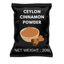 20lb bag of Ceylon cinnamon powder with bowl and cinnamon sticks illustration on packaging