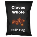 Large 55lb bag of whole cloves with illustration on black packaging