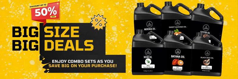 A collection of six black plastic jugs, each containing a different type of oil.