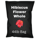44lb bag of whole hibiscus flowers with red hibiscus illustration on black packaging
