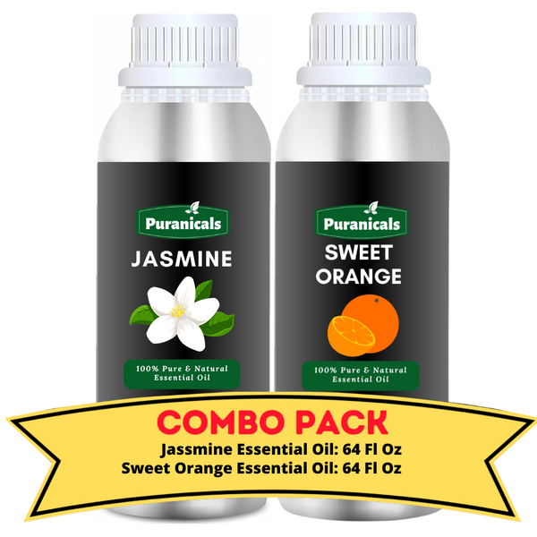 Jasmine Essential Oil & Sweet Orange Essential Oil – Bundle of 64 Ounces Each | Experience the Luxurious Floral Elegance of Jasmine and the Zesty, Uplifting Brightness of Sweet Orange