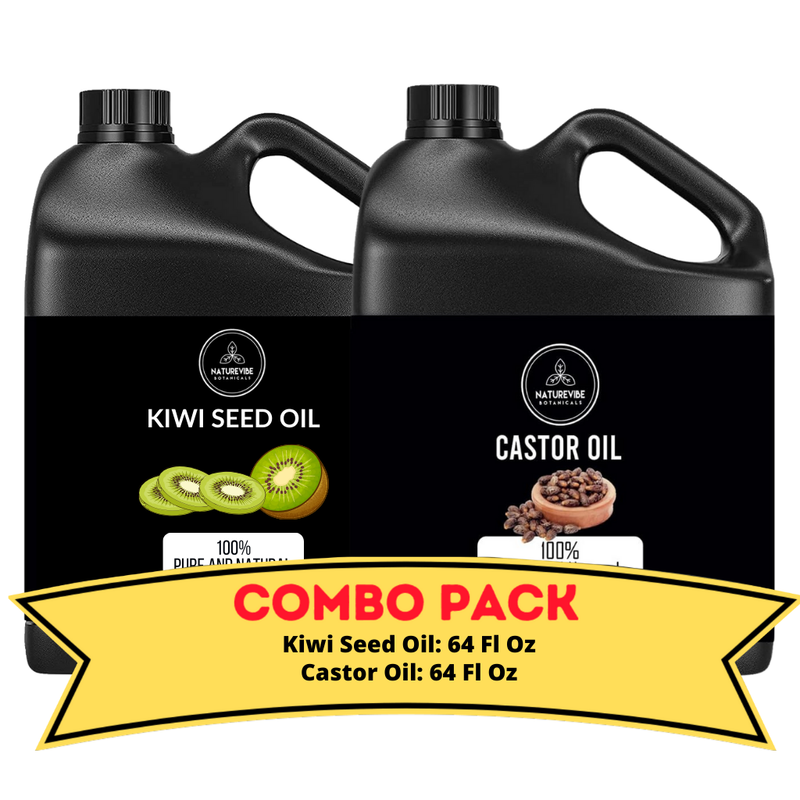 Kiwi Oil & Castor Oil - 64 Ounce Bundle | Nourishing Fortifying and Conditioning for Skincare and Haircare | Promotes