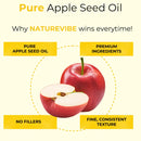 Pure apple seed oil benefits with whole and sliced apple, premium ingredients, no fillers.
