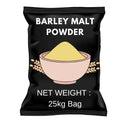 25kg bag of barley malt powder with bowl and grain graphic on black packaging