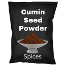 Bulk black bag of cumin seed powder with bowl illustration and white text reading 'Spices'.