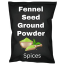 Bulk pack of fennel seed ground powder with bowl and scoop on black packaging