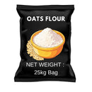 25kg oats flour bulk bag with illustrated bowl of oat flour and oat grains on black packaging