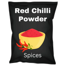 Bulk pack of red chilli powder with bowl and chili peppers on black packaging labeled spices