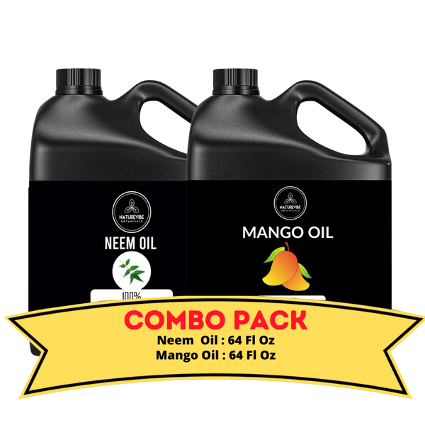 Neem Oil & Mango Oil - Bundle of 64 Ounces Each | Hydrating and Nourishing for Skincare and Haircare | Soothes