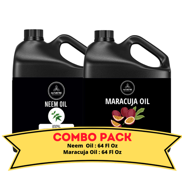 Neem Oil & Maracuja Oil - Bundle of 64 Ounces Each | Hydrating and Nourishing for Skincare and Haircare | Soothes