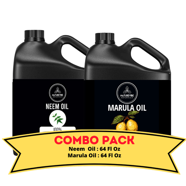 Neem Oil & Marula Oil - Bundle of 64 Ounces Each | Hydrating and Nourishing for Skincare and Haircare | Soothes