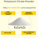 Potassium citrate powder pile with benefits: pure, premium, no fillers, fine texture