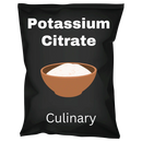 Potassium citrate powder in a bowl on black culinary packaging, 10 lb bag