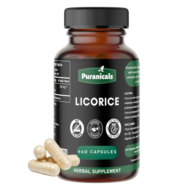 Puranicals Premium Licorice 960 Capsules | Herbal Supplement | 700 mg Pure Licorice Root powder per Serving - 960