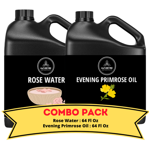Rose Water & Evening Primrose Oil - Bundle of 64 Ounces Each | Hydrating and Nourishing for Skincare and Haircare