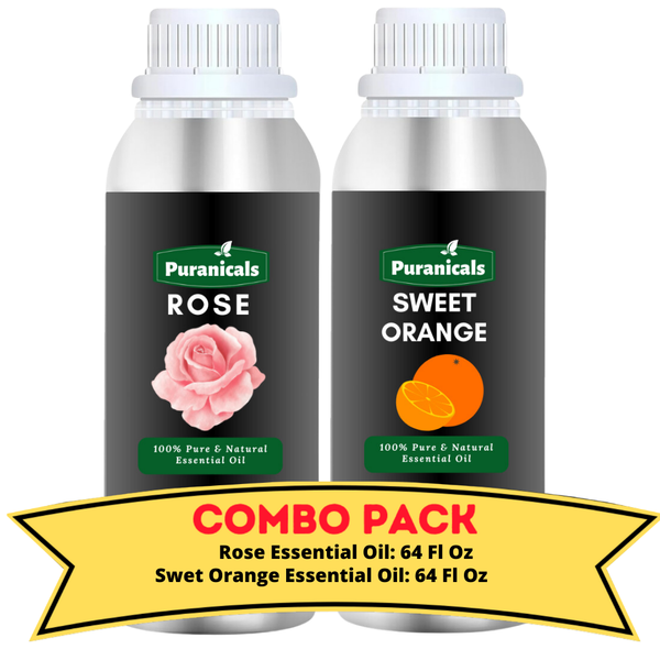 Rose Essential Oil & Sweet Orange Essential Oil Bundle- 64 Oz Each | Hydrating Rose Essential Oil with Bright Sweet Orange Essential Oil for a Nourishing and Energizing Experience | Ideal for Moisturizing Skincare, and Refreshing Aromatherapy.